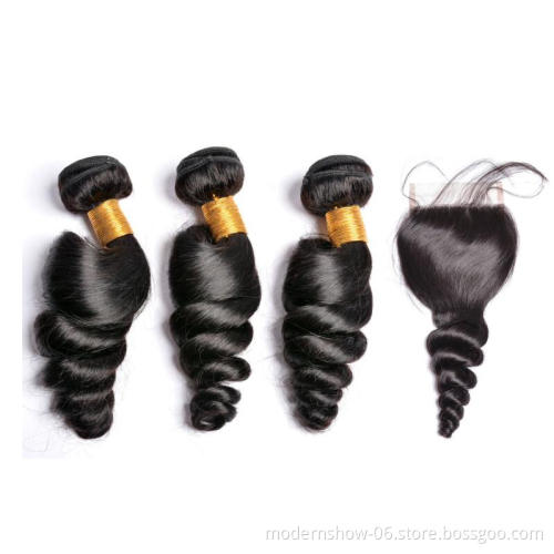 100 Unprocessed Virgin Indian Human Hair Bundles With Body Wave Lace Closure